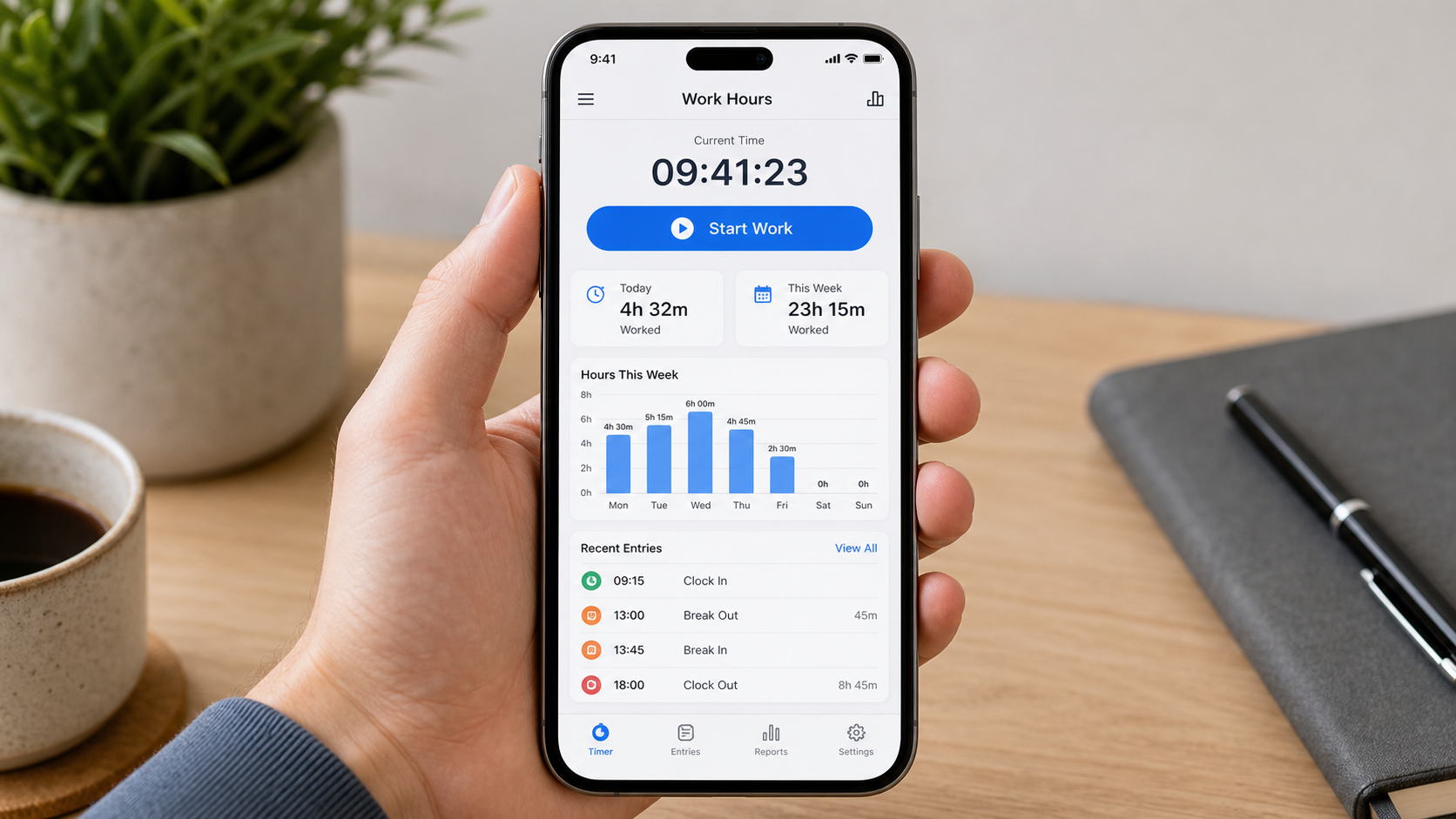 Mobile app for tracking working hours